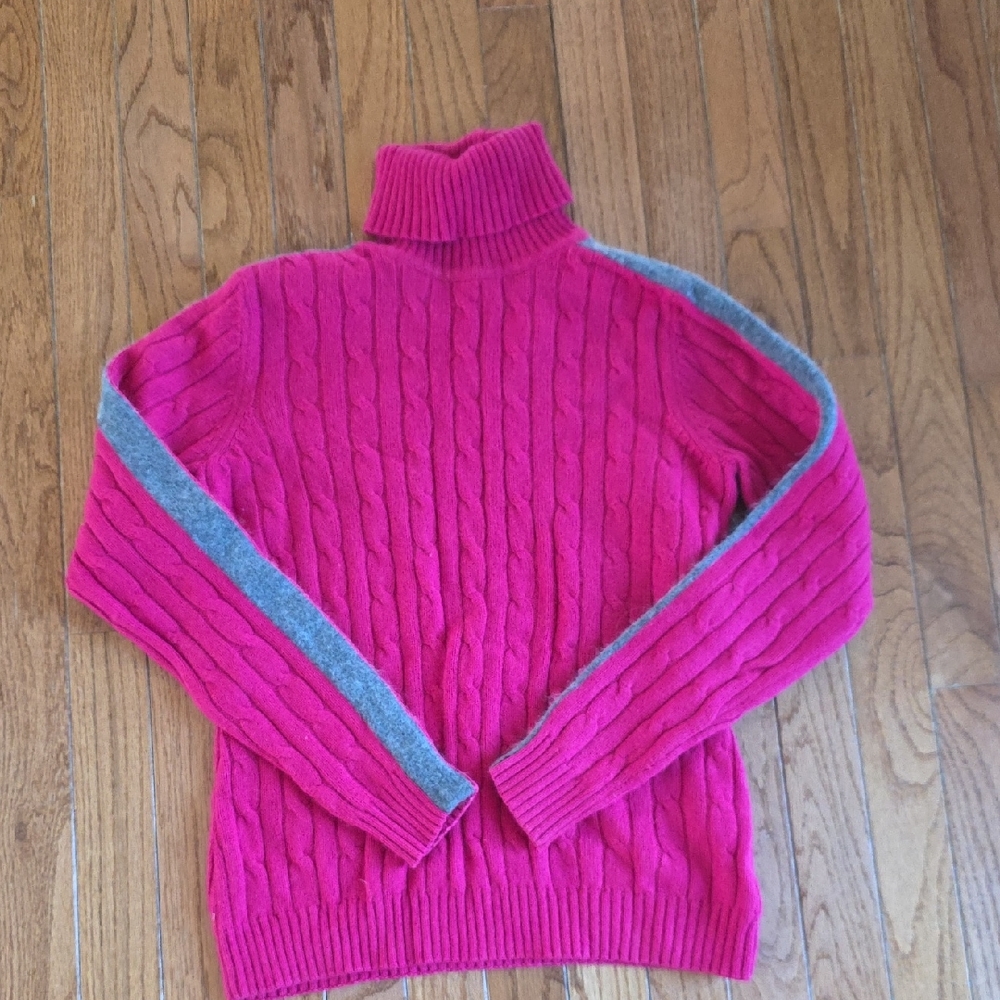 Eddie Bauer Fuchsia and Gray Cable Knit Turtleneck Sweater